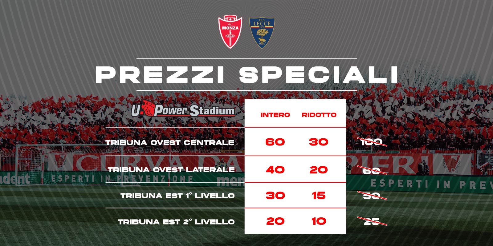 INFO TICKETS: SPECIAL PRICES FOR MONZA - LECCE